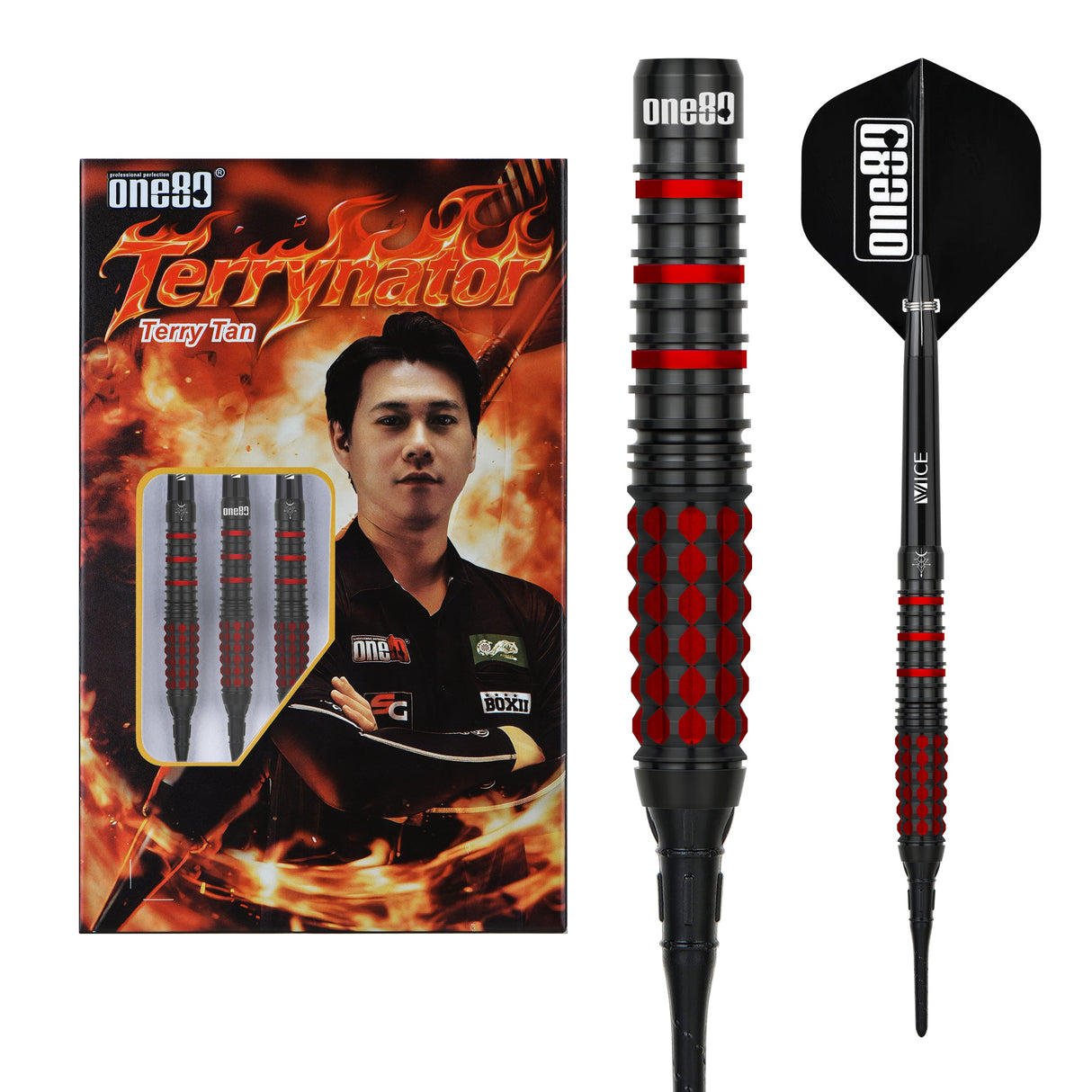 One80 Terry Tan Signature Dart Black Red Softtip 20g
