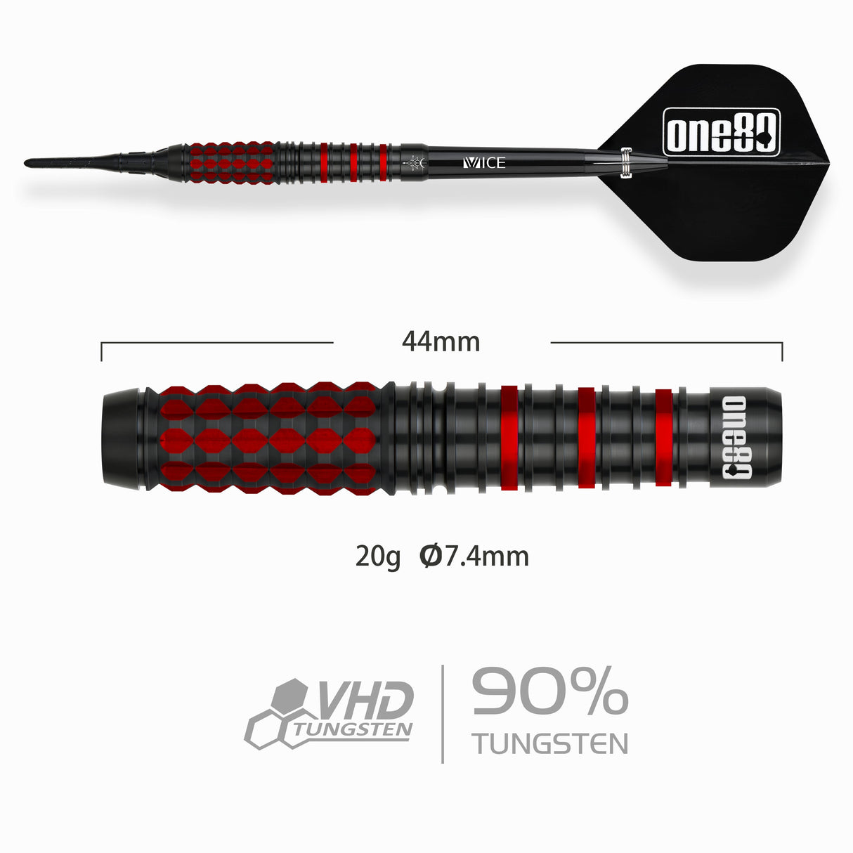 One80 Terry Tan Signature Dart Black Red Softtip 20g