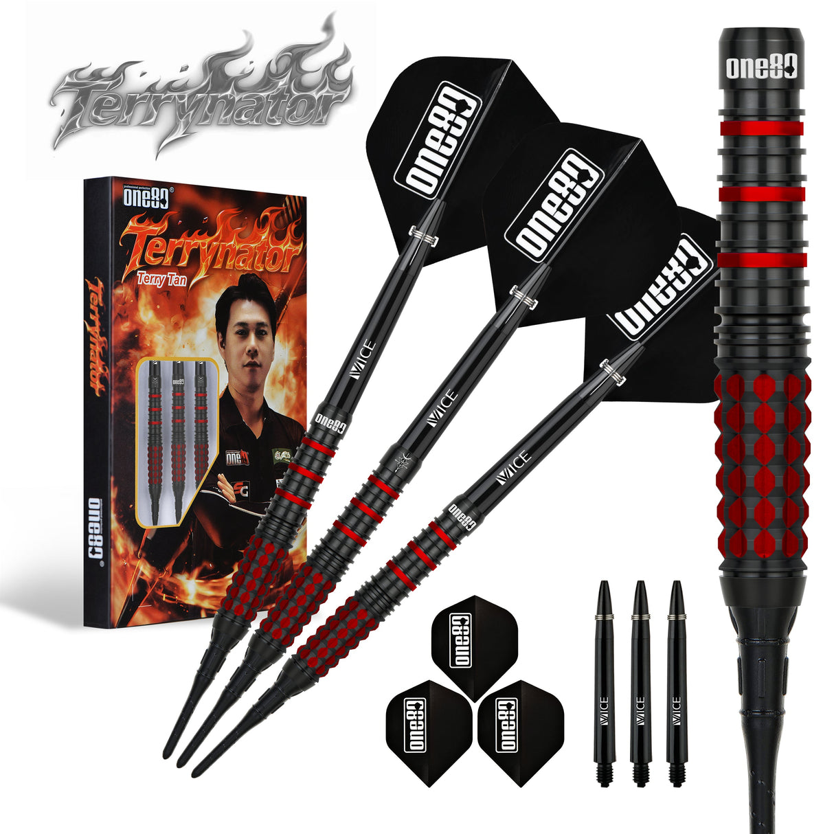 One80 Terry Tan Signature Dart Black Red Softtip 20g