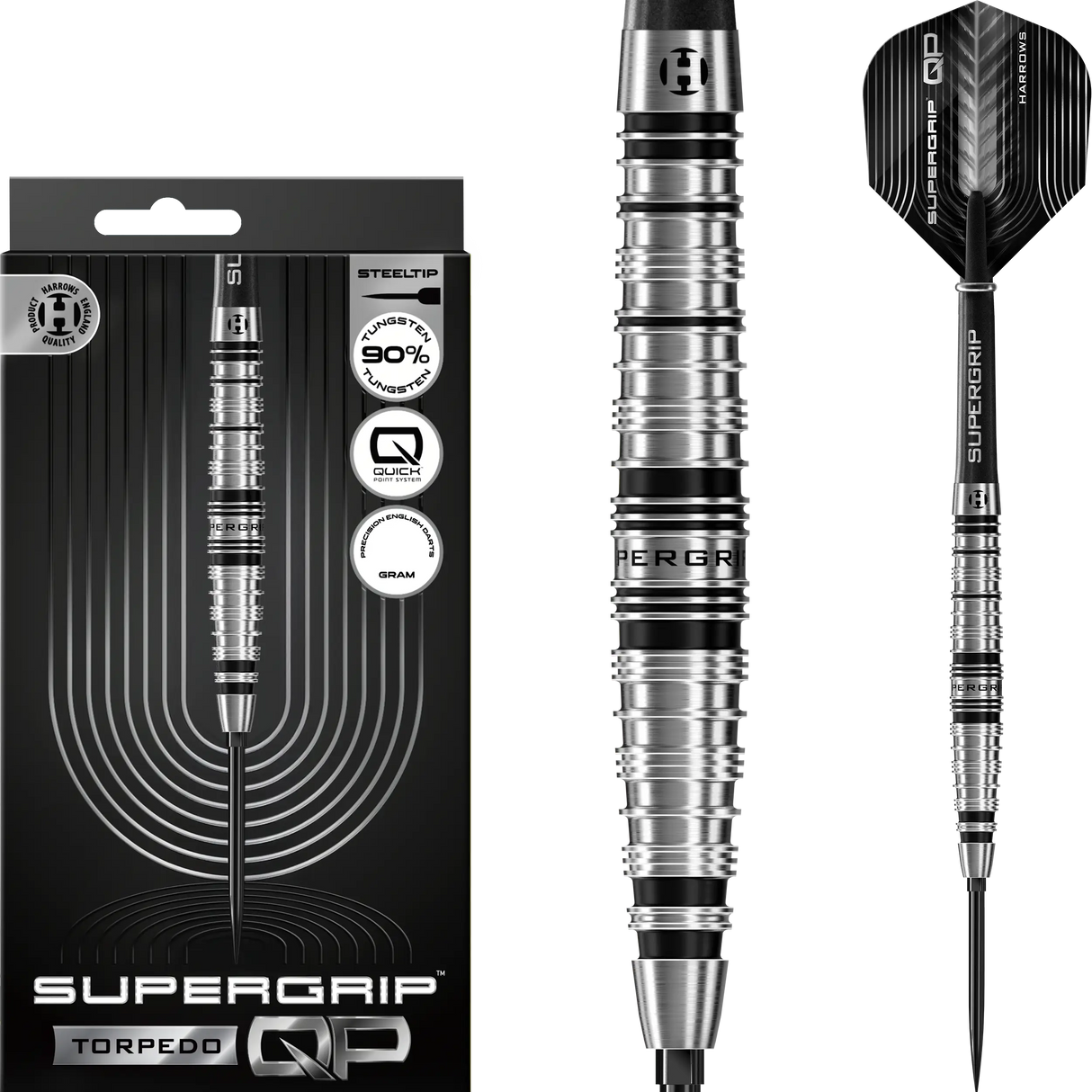 Harrows Supergrip QP Torpedo 90% Tungsten Steeldarts Quick Point