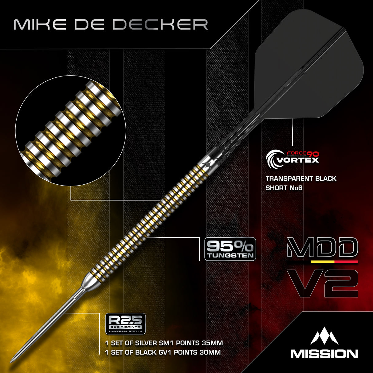 Mission Mike De Decker V2 - 90% Tungsten - R2.5 Darts - Steeltip