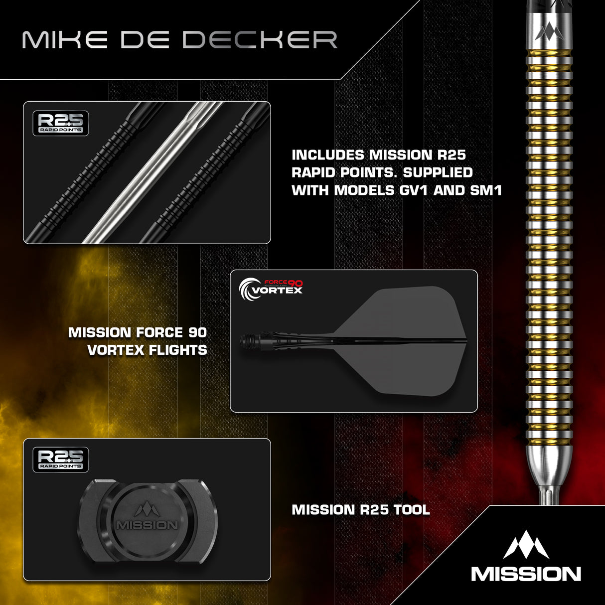 Mission Mike De Decker V2 - 90% Tungsten - R2.5 Darts - Steeltip