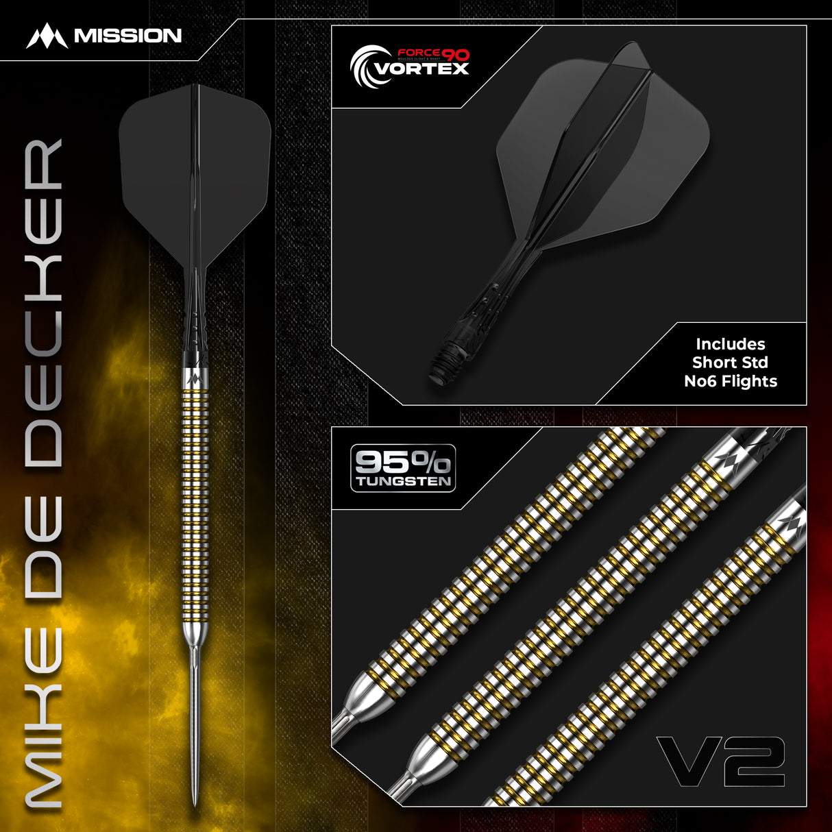 Mission Mike De Decker V2 - 90% Tungsten - R2.5 Darts - Steeltip