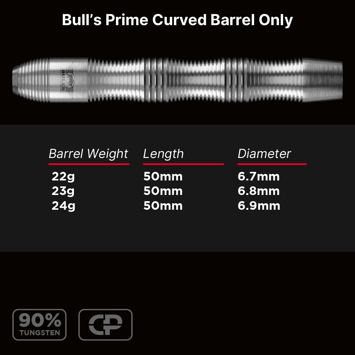 Bull´s Prime Curved CP 90% Tungsten Barrels Only - Steeltip