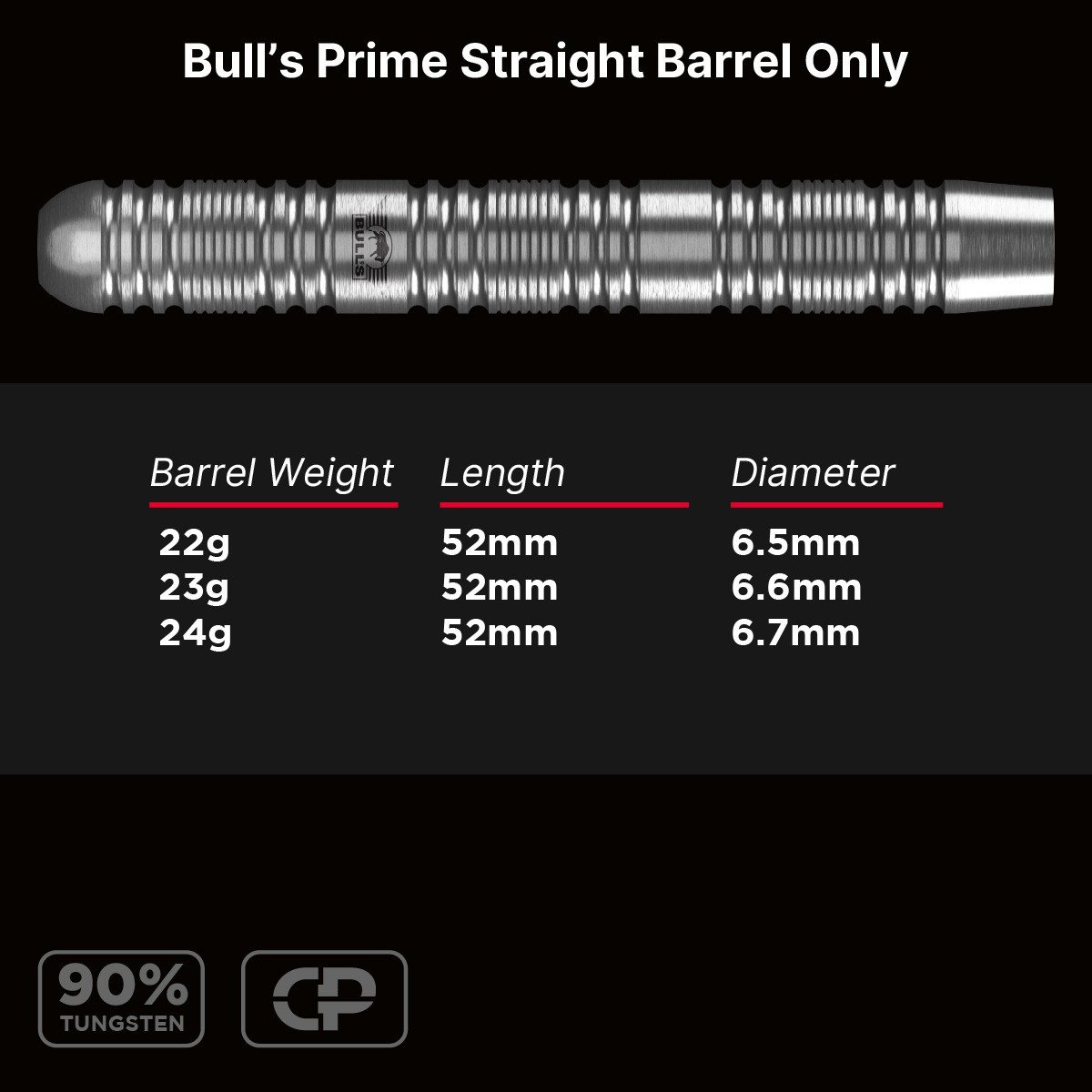 Bull´s Prime Straight CP 90% Tungsten Barrels Only - Steeltip