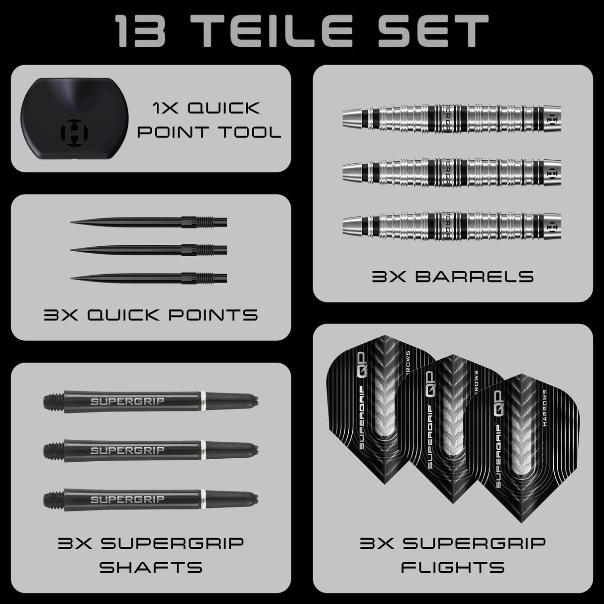 Harrows Supergrip QP Torpedo 90% Tungsten Steeldarts Quick Point