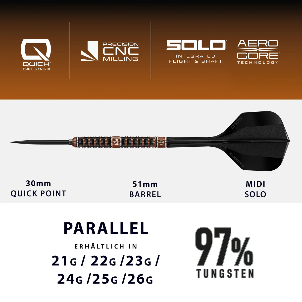 Harrows Wolfram Trinity 97% Quick Point  - Steeldart