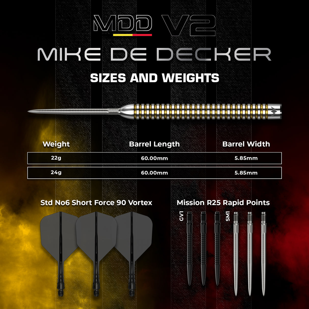 Mission Mike De Decker V2 - 90% Tungsten - R2.5 Darts - Steeltip
