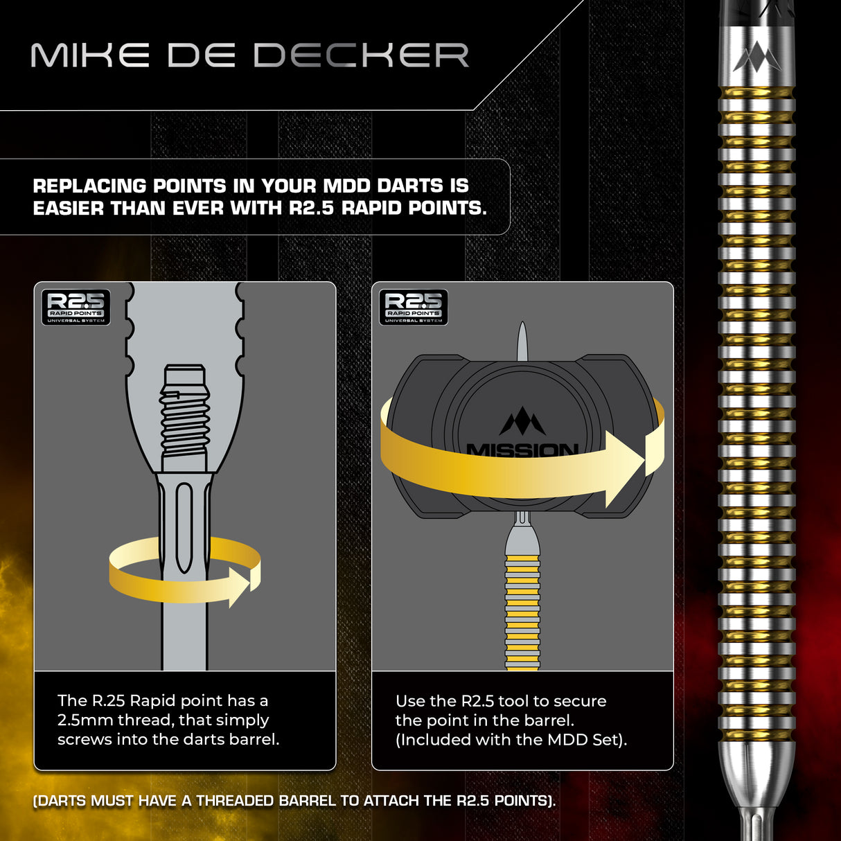 Mission Mike De Decker V2 - 90% Tungsten - R2.5 Darts - Steeltip