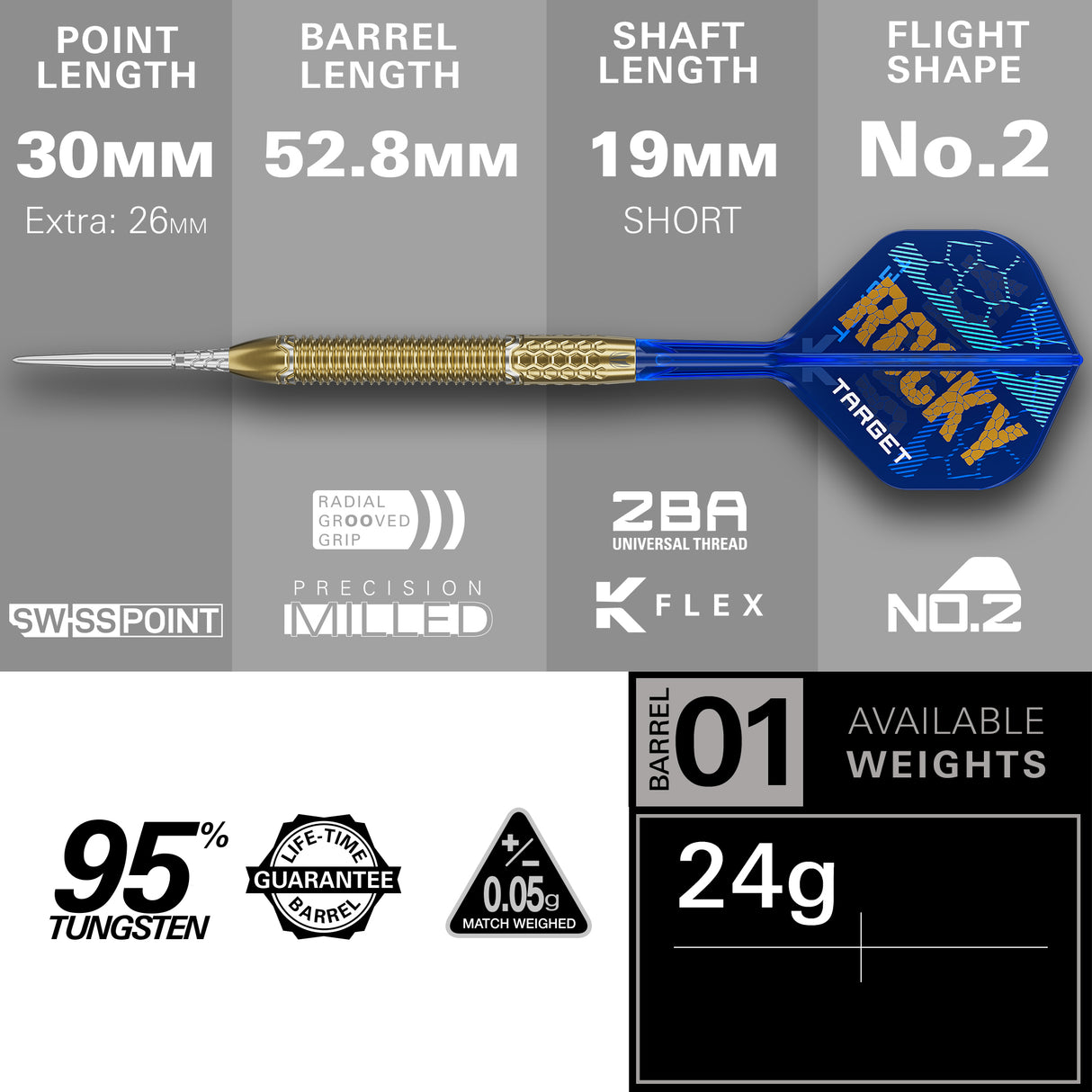 JOSH ROCK LIMITED EDITION 95% 24G STEEL TIP DARTS 2025