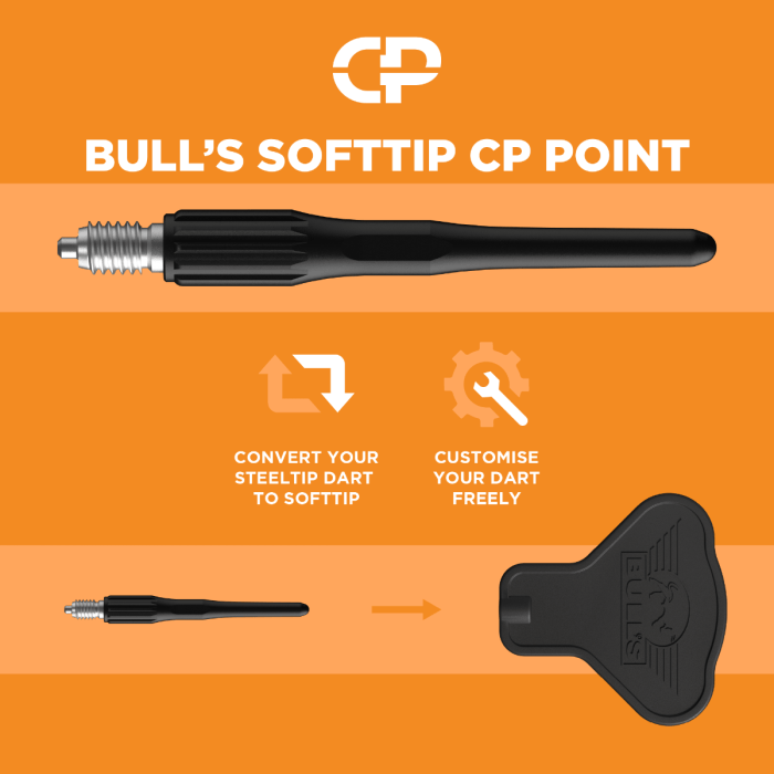 Bull's CP Points Steeltip to Softtip Black 25mm 15 stk