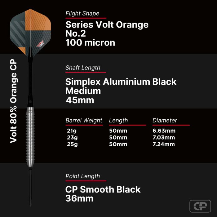 Bull's Volt Orange 80% CP Steeltip