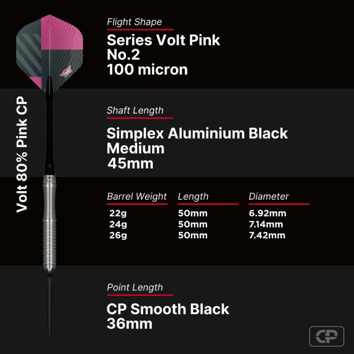 Bull's Volt Pink 80% CP Steeltip