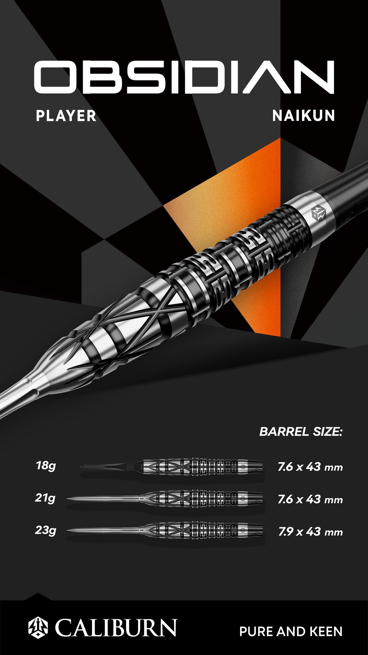 Caliburn Playerdarts Obsidian: Naikun Steeltip