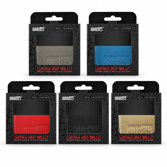 One80 Leather Dart Wallet – Grau, Blau, Rot, Schwarz und Gold